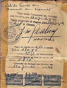 Visa emitida por Sousa Mendes (1940). Foto: Wikipedia